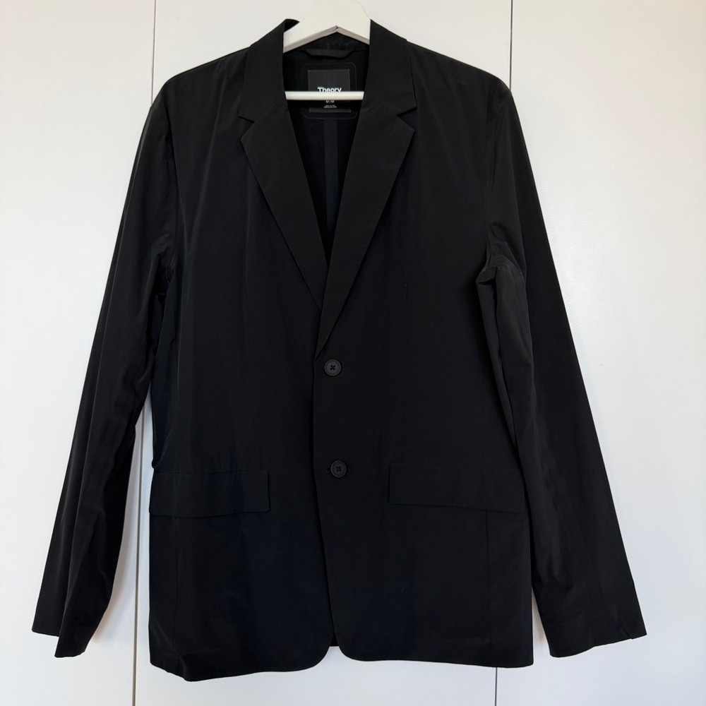 Theory Men’s Euclid Packable Paper Nylon Single-Breasted Blazer, Black, Size M